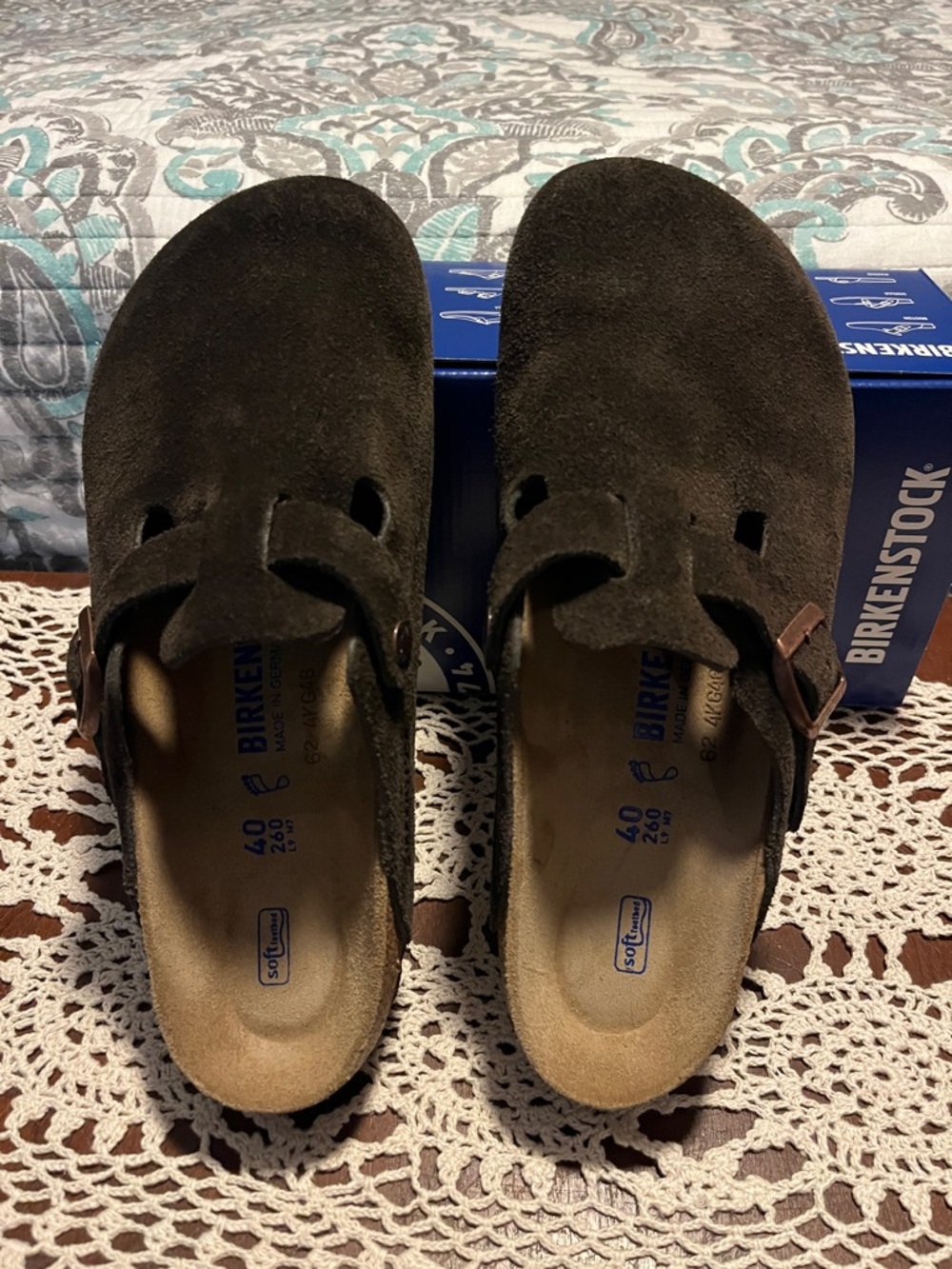 Birkenstock Dark Brown Suede Boston Clogs with Buckle